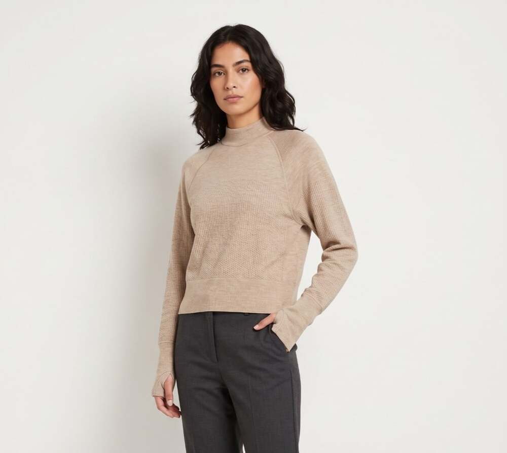 Lululemon Engineered Warmth Long Sleeve Pullover Size 6 Cafe Au Lait Merino Wool